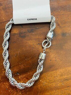 New! Express Silver Tone Fashion Solid Rope Chain Choker Necklace 16"